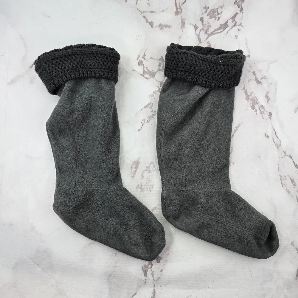 Hunter Socks Liner Boot Gray Fleece Knit Winter Insulated Sweater Cuffed Slipper